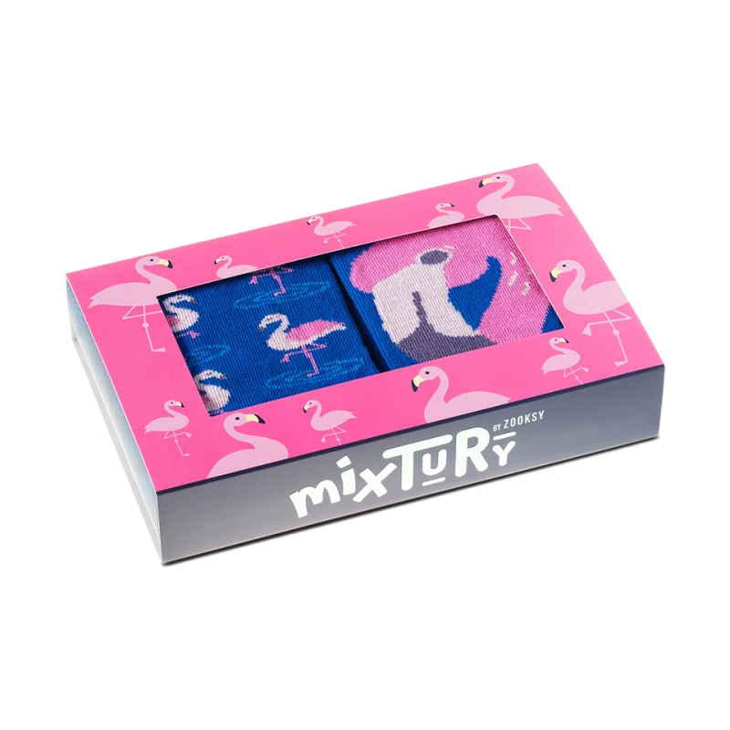 Zestaw Kolorowych Skarpetek 2 Pary mixTURY Pink Flamingo Śmieszne Długie Damskie Męskie Zwierzęta Flamingi