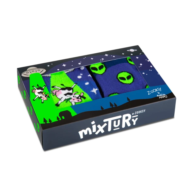 Zestaw Kolorowych Śmiesznych Skarpetek Dziecięcych 2 Pary mixTURY UFO Dla Dzieci Fluorescencyjne Długie Świecą w Ultrafiolecie