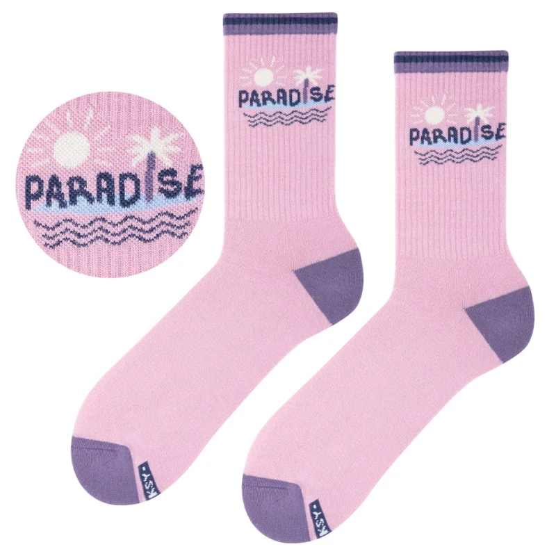 Kolorowe Skarpetki SURF PARADISE Długie Różowe Skarpety Bawełniane
