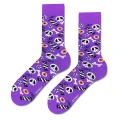 Fioletowe skarpetki mixTURY Halloween z wzorem czaszek, kości, cukierków i oczu. Zabawny i stylowy dodatek do halloweenowego stroju.