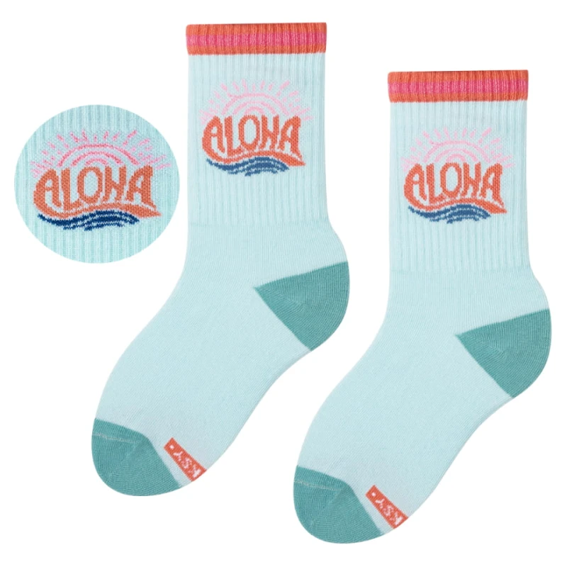 Kolorowe Skarpetki Dziecięce SURF ALOHA Długie Jasnoniebieskie Skarpety Bawełniane